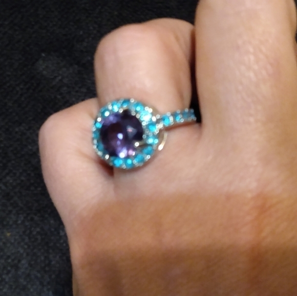 🎉Silver Amethyst and Aquamarine CZ Ring - Picture 2 of 4